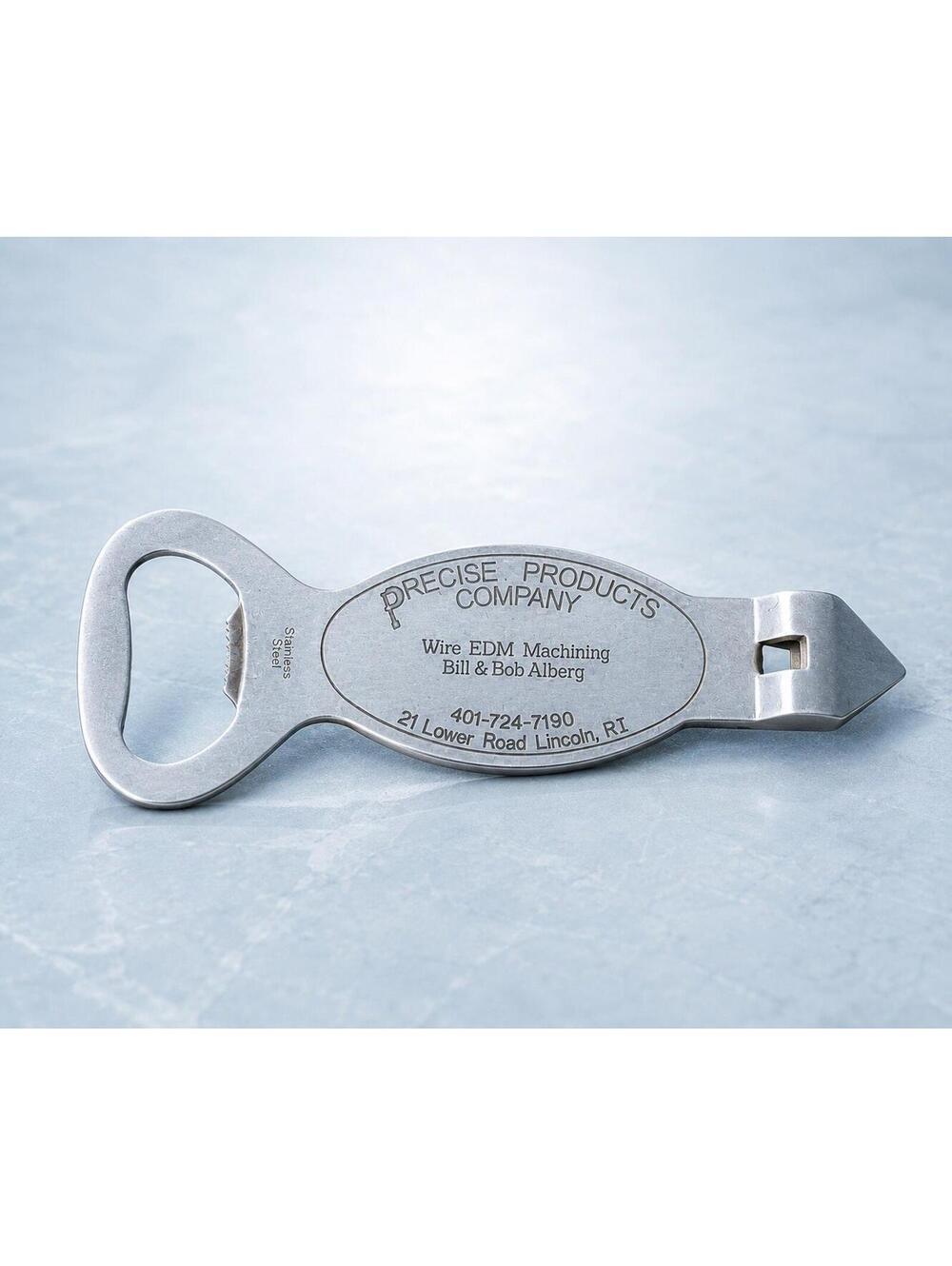 Precise Products 1980s Wire EDM Stainless Steel Promotional Bottle Opener, 4”